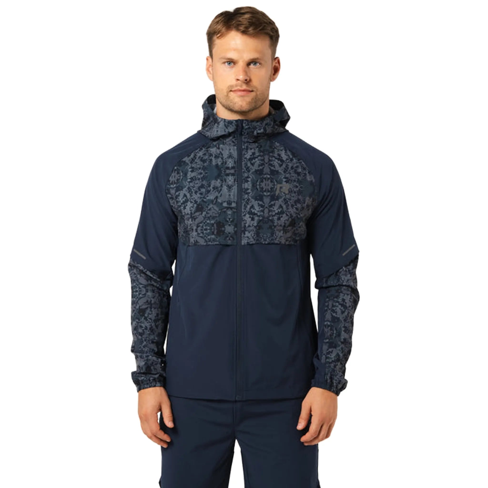 Front View of Reprimo Shibori Navy Windbreaker